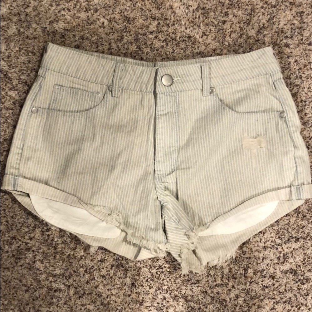 Striped jean shorts